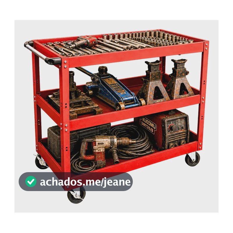 Carrinho Ferramentas 150kg Aço 3 Prateleira Mecânico Oficina Vermelho