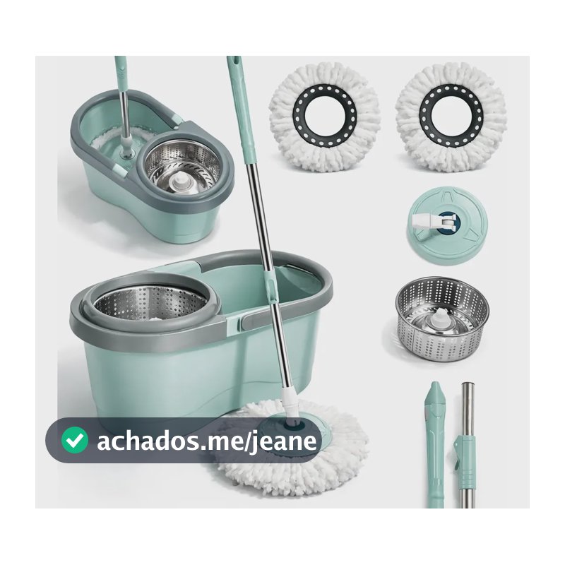 Mop Giratório 8l Rodinhas Esfregão 130cm Cesto Inox C/ Refil