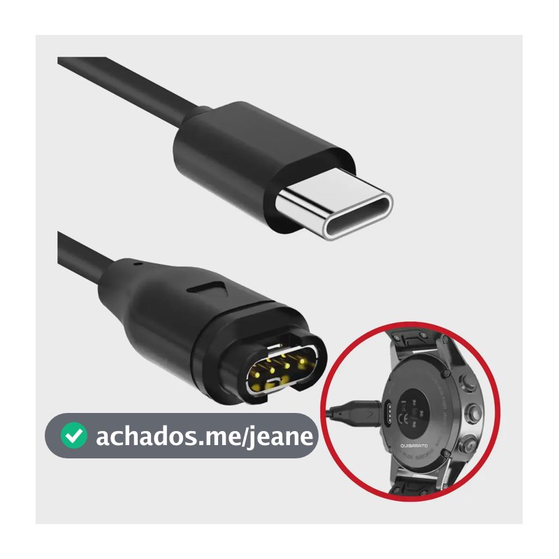 Cabo Carregador Tipo C para Smartwatch Garmin Fenix e Forerunner
