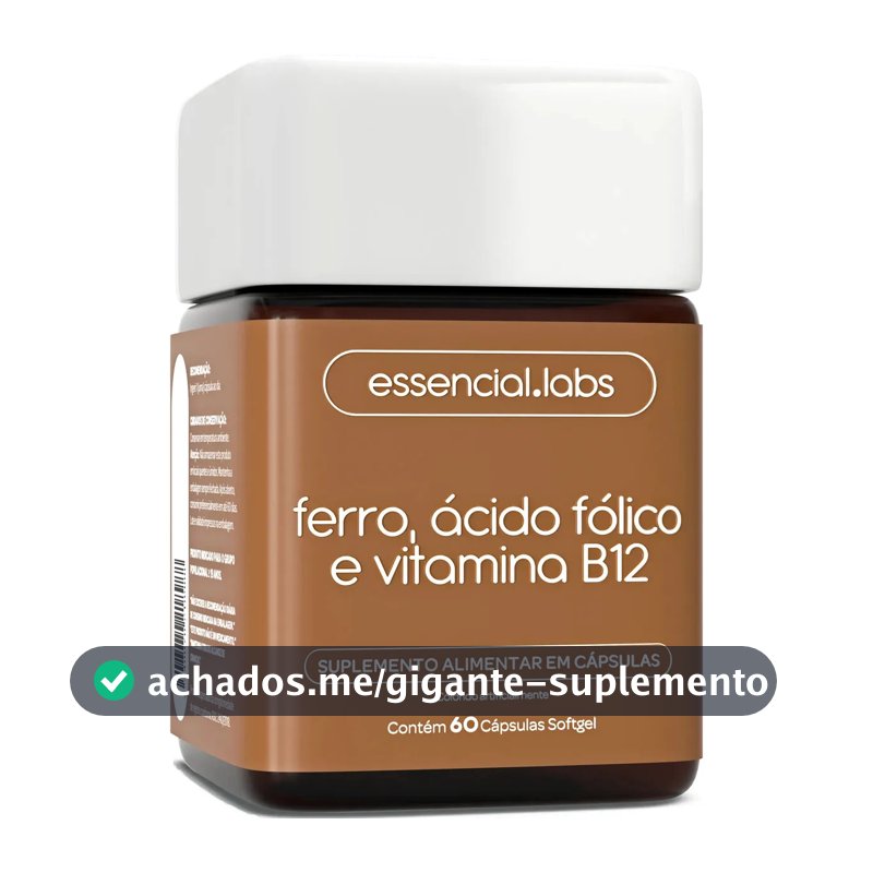 FERRO com ÁCIDO FÓLICO e VITAMINA B12 - 60 Cápsulas Softgel - Fórmula Avançada com Máxima Absorção