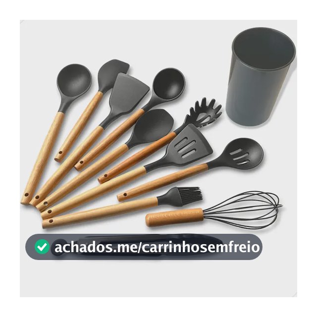 Kit C/12 Utensílios De Cozinha Silicone Cabo Madeira