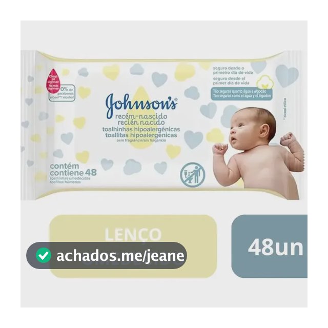 Lenços Umedecidos Johnson's Baby Recém Nascido, 48 Unidades