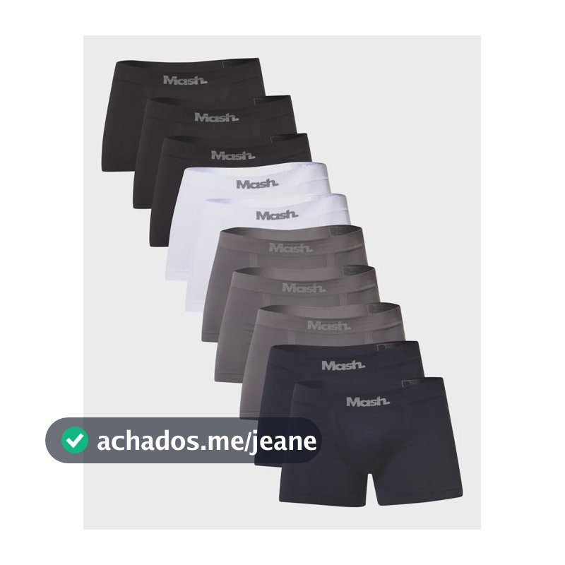 Kit 10 Cueca Boxer Lisa Sem Costura Logo Mash Branco Verde Marinho Preto G