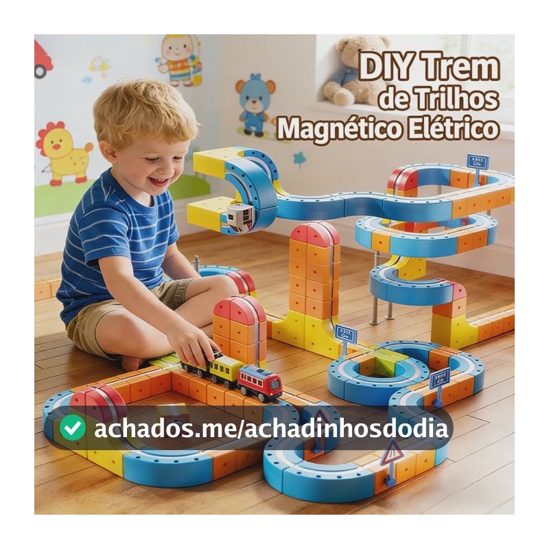 Pista Trem Magnético Elétrico Infantil Blocos Track Kit80 Azul-claro