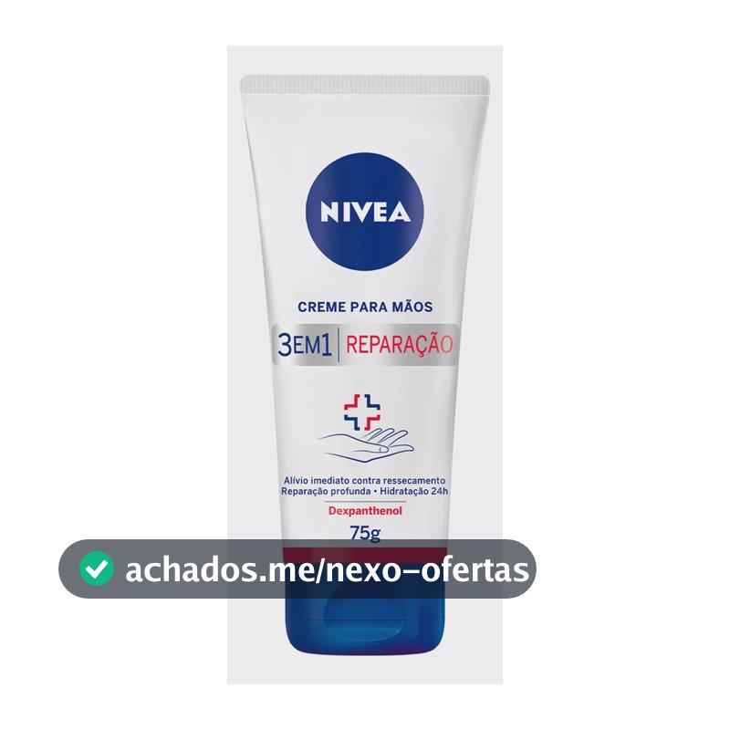 NIVEA Creme para Mãos Reparação com Dexpanthenol 75g, Alívio do Ressecamento, Hidratação 24h, Reparação Profunda, Uso Diário, Pele Seca e Extrasseca