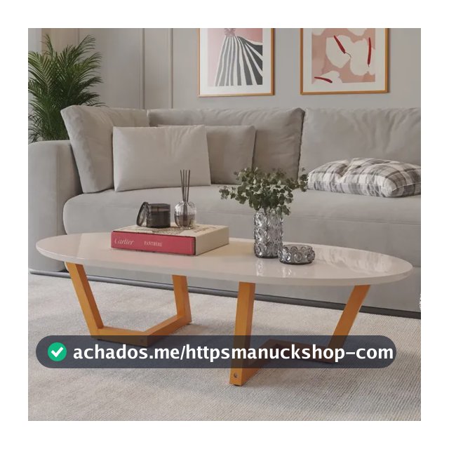 Mesa De Centro Lateral Apoio Sala Oval Pé Madeira Decorativa Off White