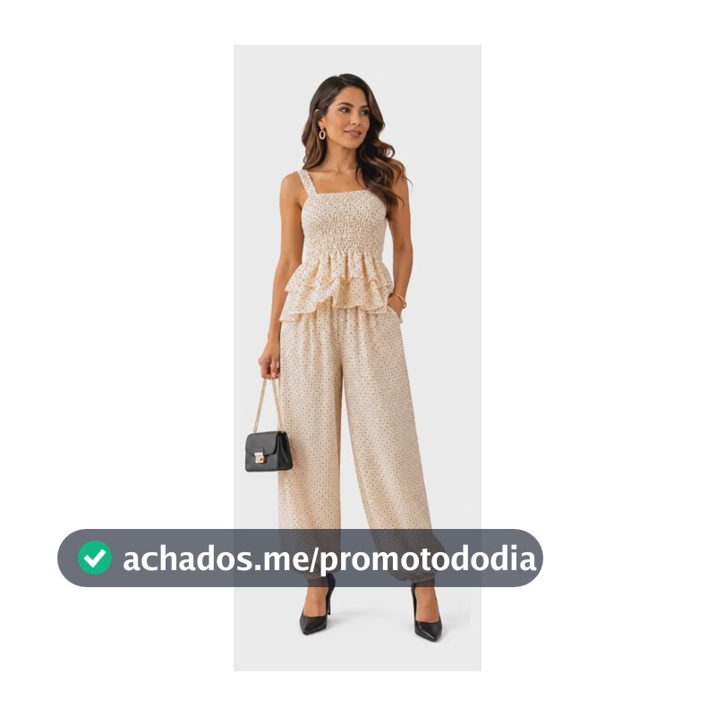 Conjunto Feminino Poá Calça Aladim Blusa Batinha Bolinhas Bege Único