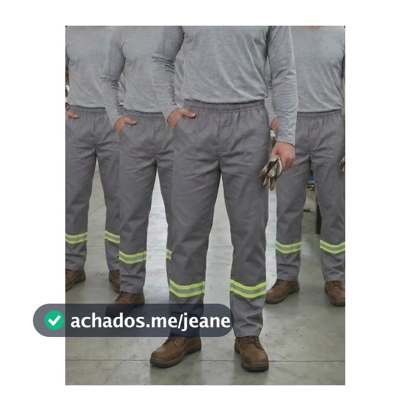 Kit 4 Calça Brim Reforçada Com Faixa Refletiva Trabalho Cinza G