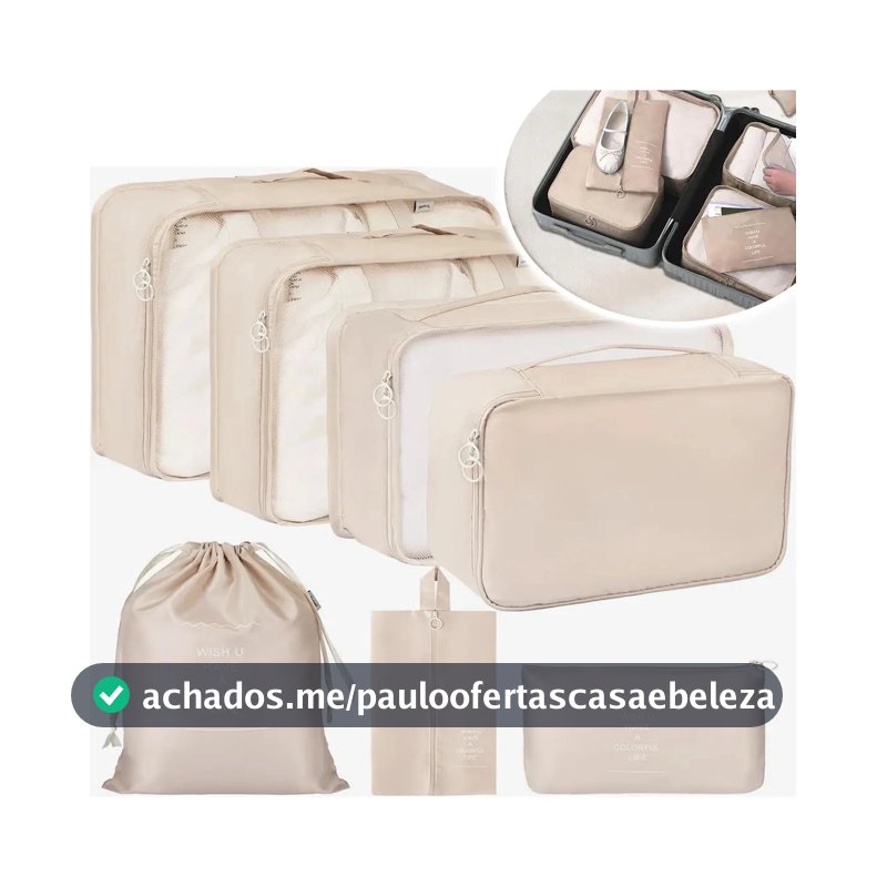 Organizador De Malas Bolsas De Viagem Kit Necessaire 7 Cor Bege Desenho Do Tecido Liso