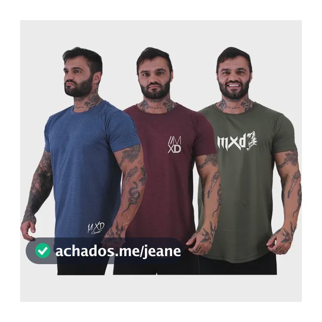 Kit 3 Camisetas Longline Masculina Básico Logos Diversas Mxd