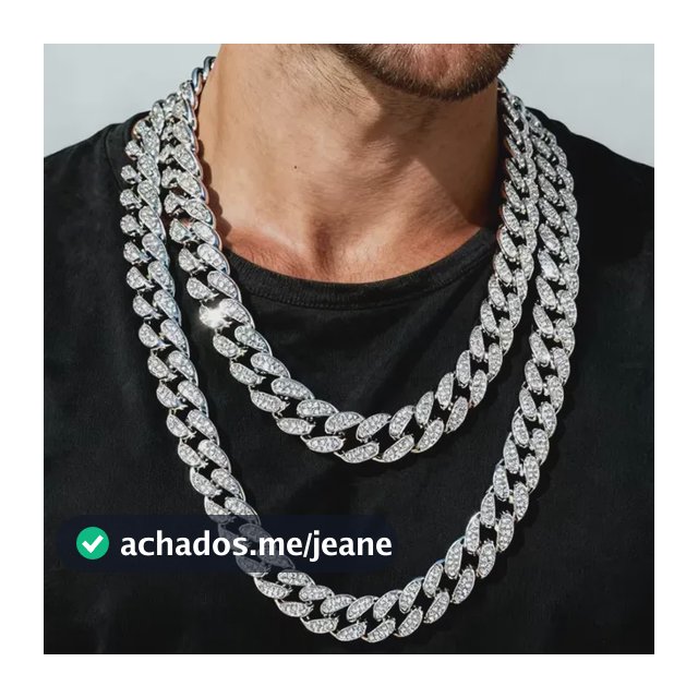 Corrente Cubana 20mm Liga Strass Moda Hip Hop Homem Prata 76 Gold 18-inch
