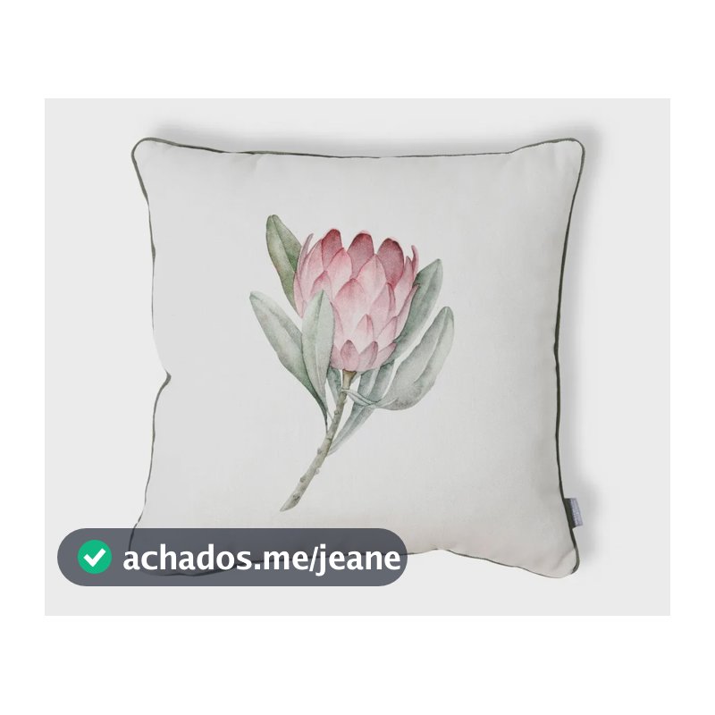 Capa de Almofada Estampada com Cordonê Protea Off-White 100% Algodão 43x43cm