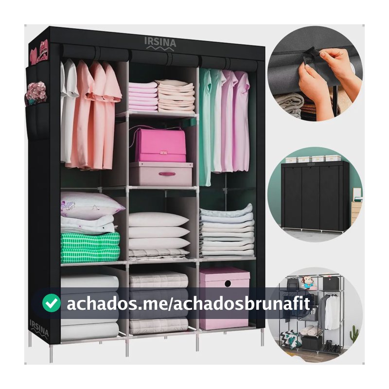 Guarda Roupa Dobrável Organizador Colmeia Preto 8 Prateleiras IRSINA