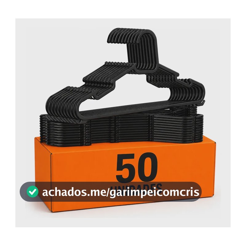 Kit Com 50 Cabides Adulto Preto Plástico Kombate Preto