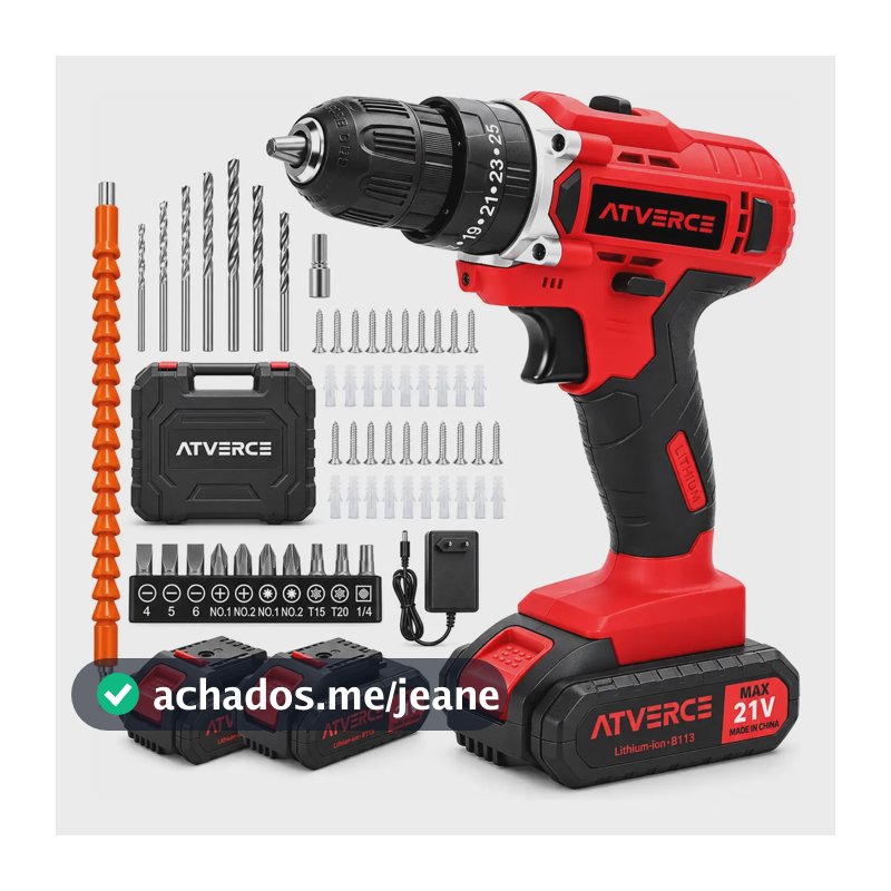 Parafusadeira Furadeira de Impacto ATVERCE 21V 3/8 KIT com 2 Baterias Maleta