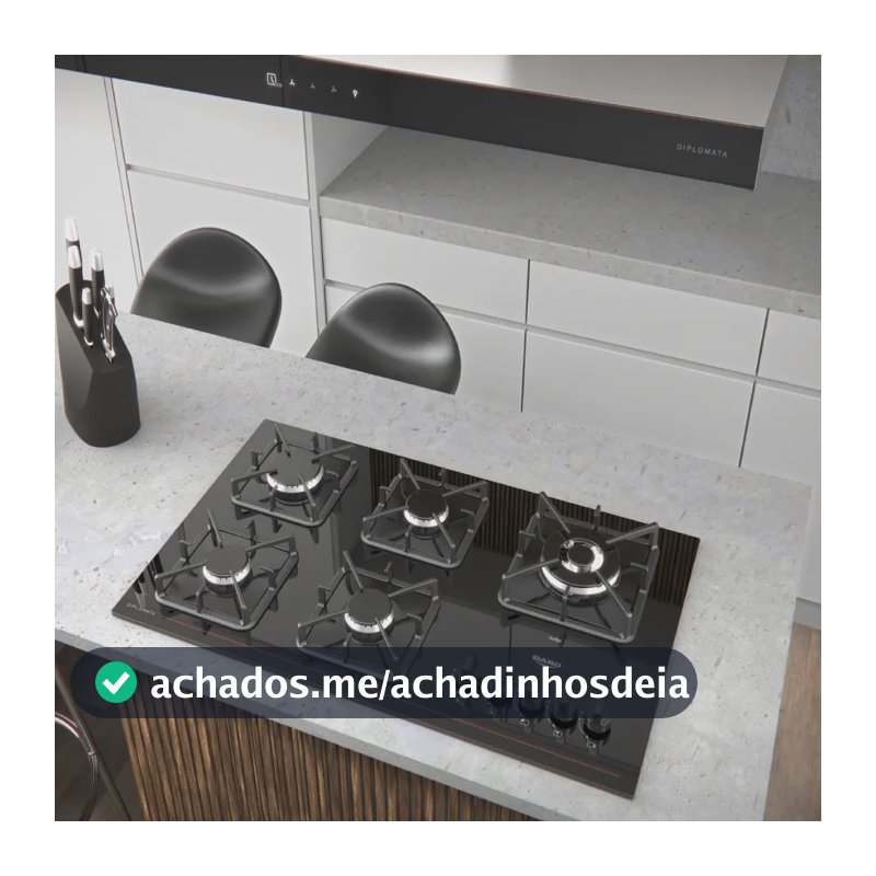 Cooktop 5 Bocas Dako Diplomata com Mesa De Vidro e Tripla Chama e Acendimento Automático A Gás Preto Bivolt