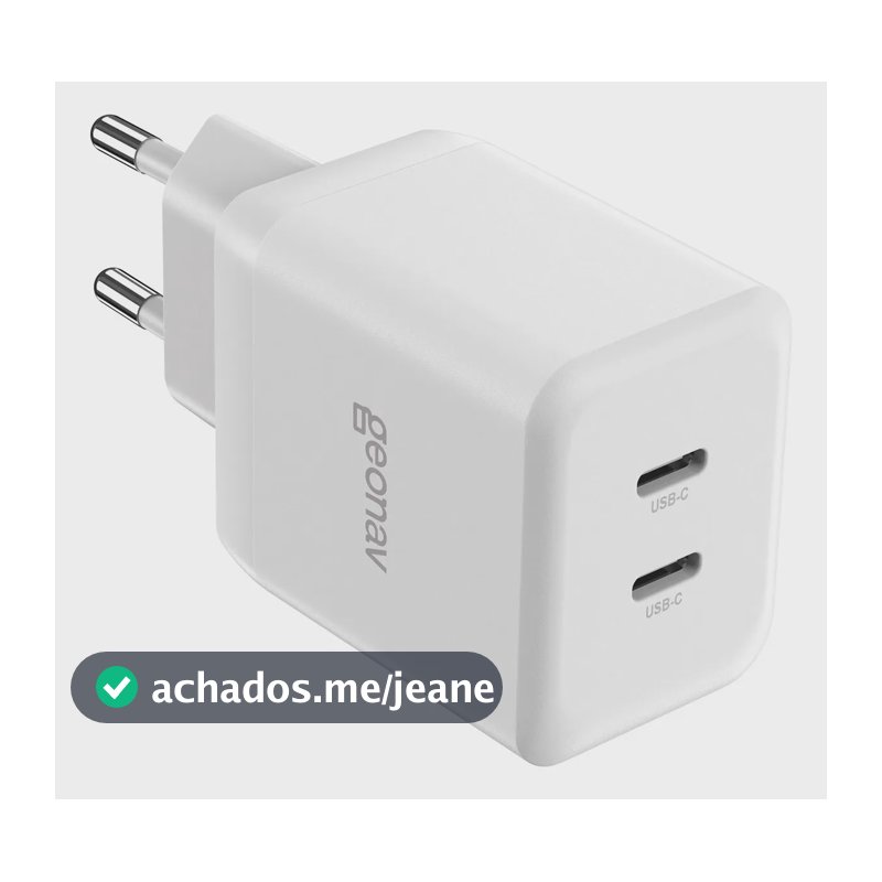 Carregador Turbo Universal 35w Gan 2 Portas Usb-c Geonav Cor Branco