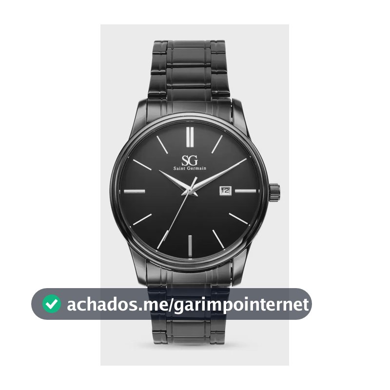 Relógio Chroma Masculino Preto Saint Germain Clássico Caixa Preta Detalhes Prata 42mm