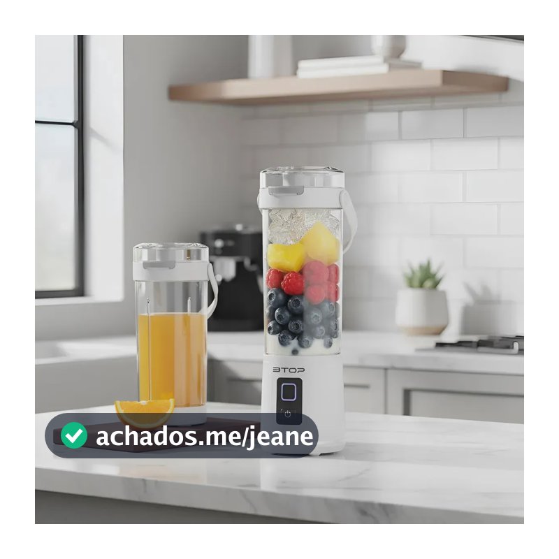 Liquidificador Portátil Branco 600ml Recarregável Com 12 Lâminas
