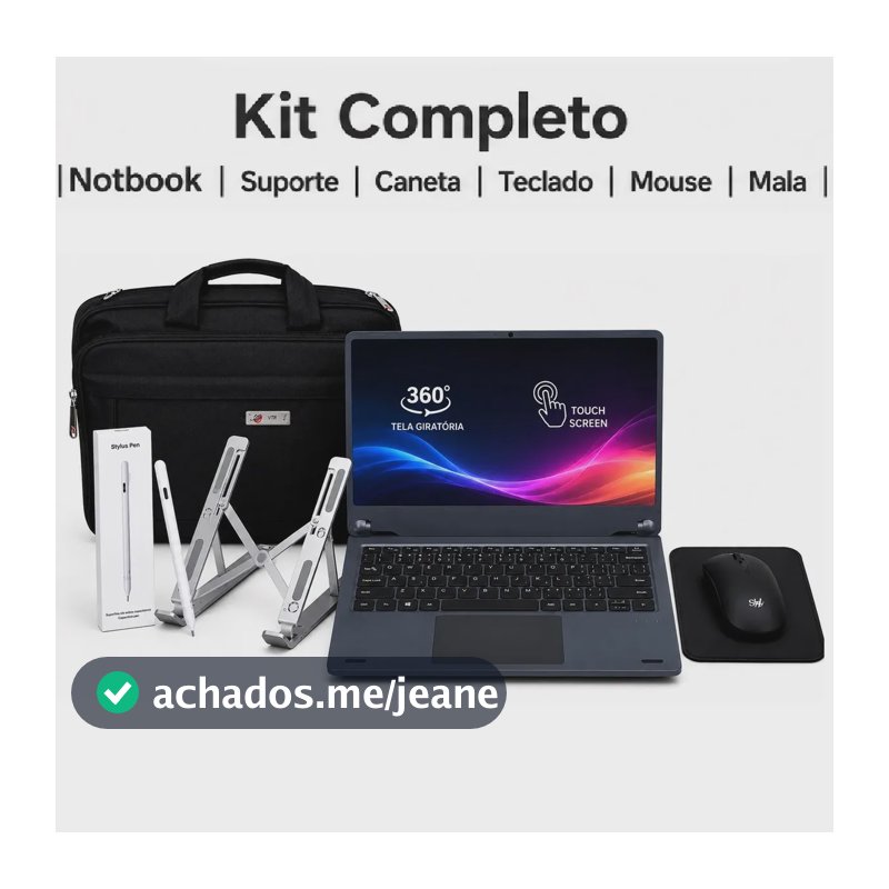 Notebook 2 Em 1 Android 14 12gb 256gb Tela 360° 10 Touch Wifi Chip + Bolsa Mouse Caneta Teclado Estilo Notbook Tablet