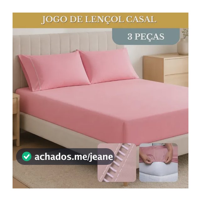 Jogo De Lençol Cama Casal Padrão 03 Peças 400 Fios Ponto Palito Extra Macio Cor Rose