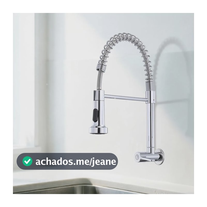 Torneira Cozinha Flexível Premium, Rotação 360° Total Prateado Parede