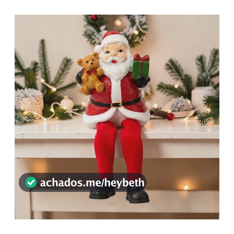 Papai Noel Sentado Resina Decoração Enfeite Natalino 15cm