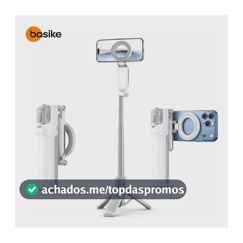 Tripé Magnético e Bastão Selfie Basike com Controle Bluetooth para Smartphone