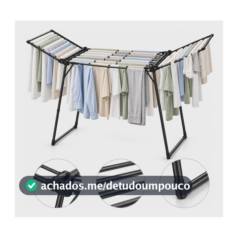 Varal De Chão Reforçado Espaçoso Resistente Secagem De Roupa Preto