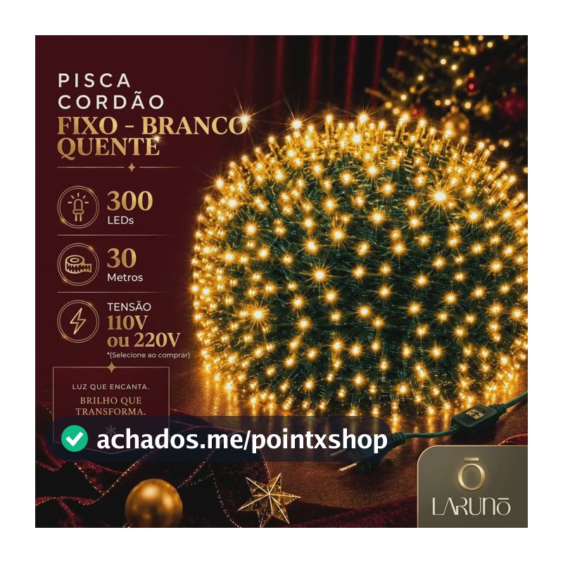 Pisca Pisca LED 30m de 300 Luzes Branco Quente para Interior e Exterior LARUNO