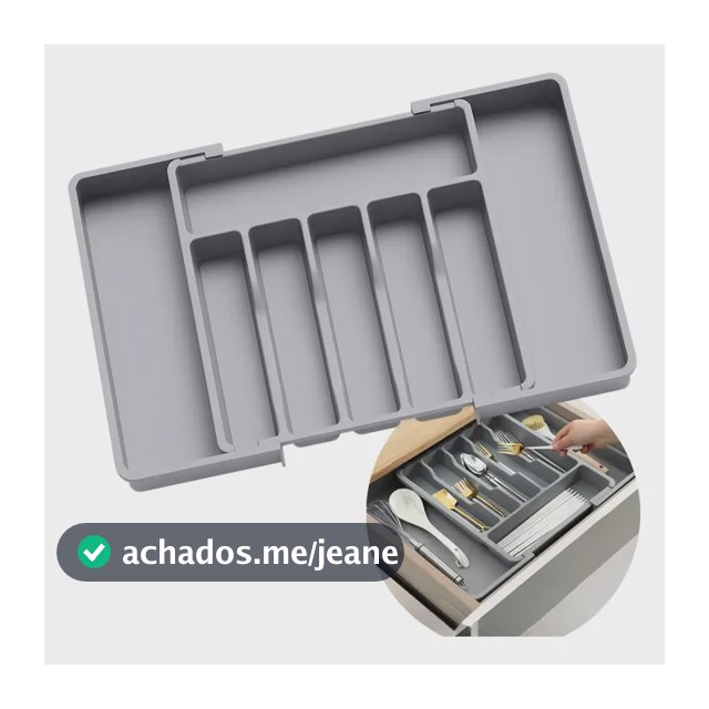 Organizador Porta Talheres Gaveta Cozinha Extensor Duplo Cinza