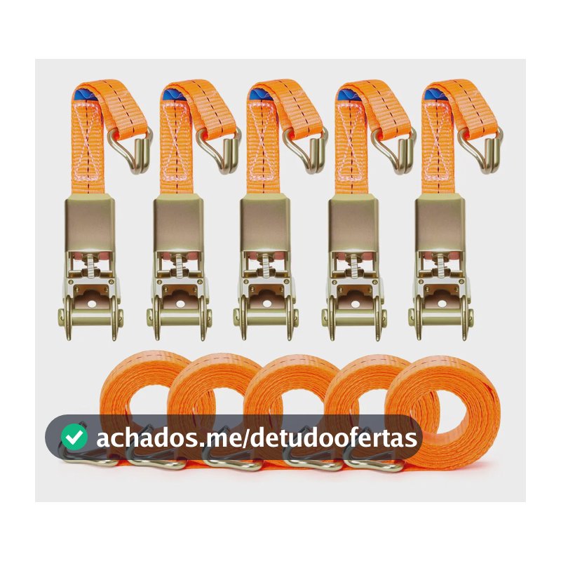 5x Kit Cinta Catraca Pequena 800kg Amarração Carga Reforçada Laranja
