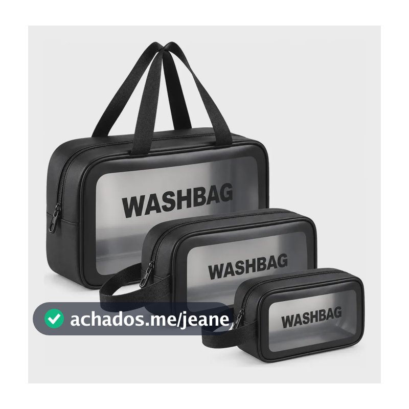 Kit Necessáire Washbag Feminina Maquiagem Cosméticos Viagem Cor Preto Desenho Do Tecido Lisa