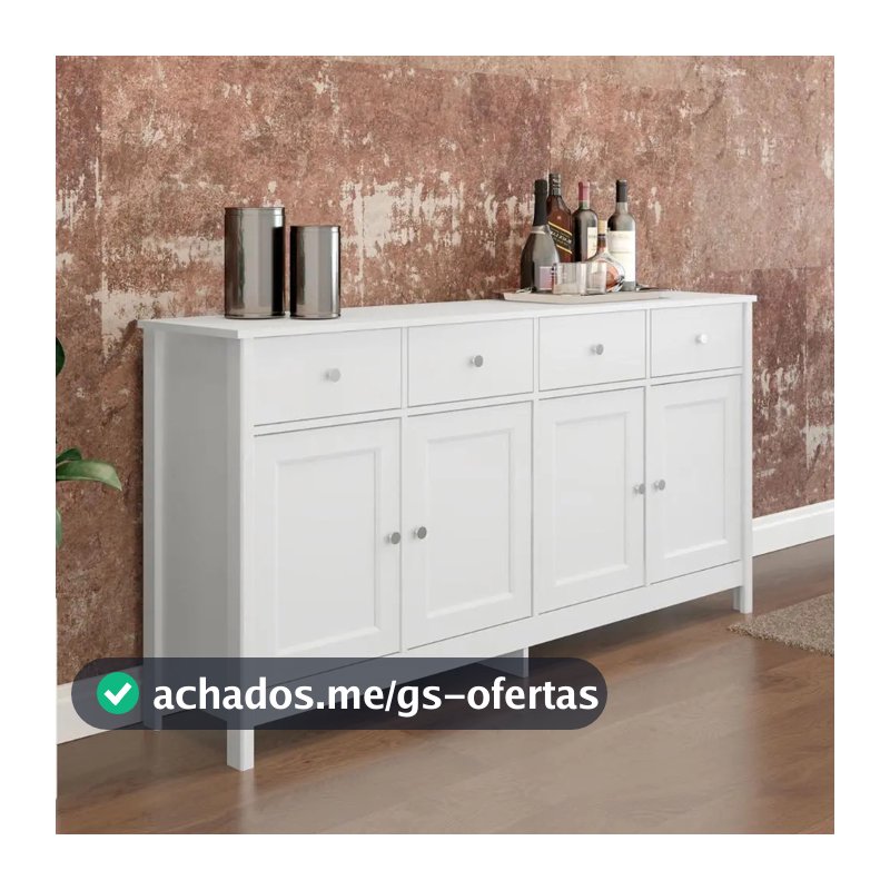 Aparador Buffet Ditália 4 Portas 4 Gavetas R-626 Branco Cozy Ditália Móveis