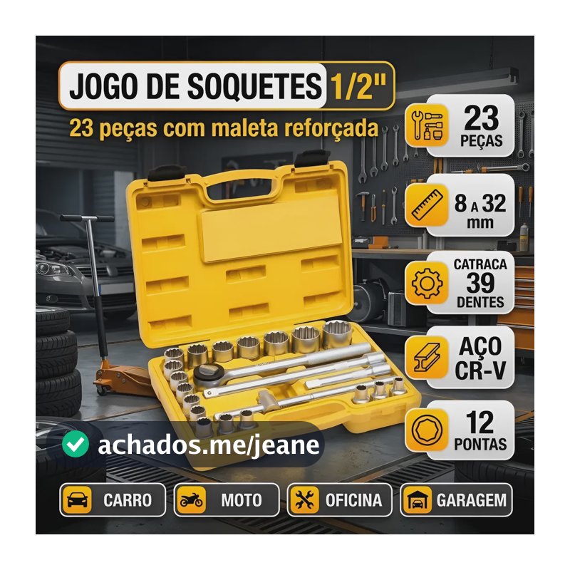 Jogo Soquete Completo 23pcs Para Mecânico Carro Moto Maleta Amarelo