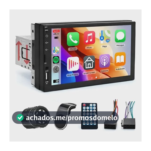 Central Multimídia Kit 1 Din Mp5 Bluetooth 7 Espelha+cam Led Kit Multimidia 1 Din 7p Com Câmera De Ré Leds E Suporte Para Celular Automotivo