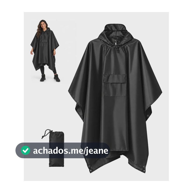 Capa De Chuva Tipo Poncho Com Capuz Impermeavel Leve Adulto Preto Único