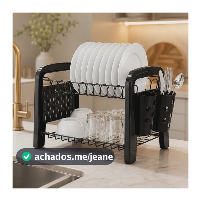 Escorredor Louça Secador Porta Talheres Não Enferruja Preto Arthi WoW