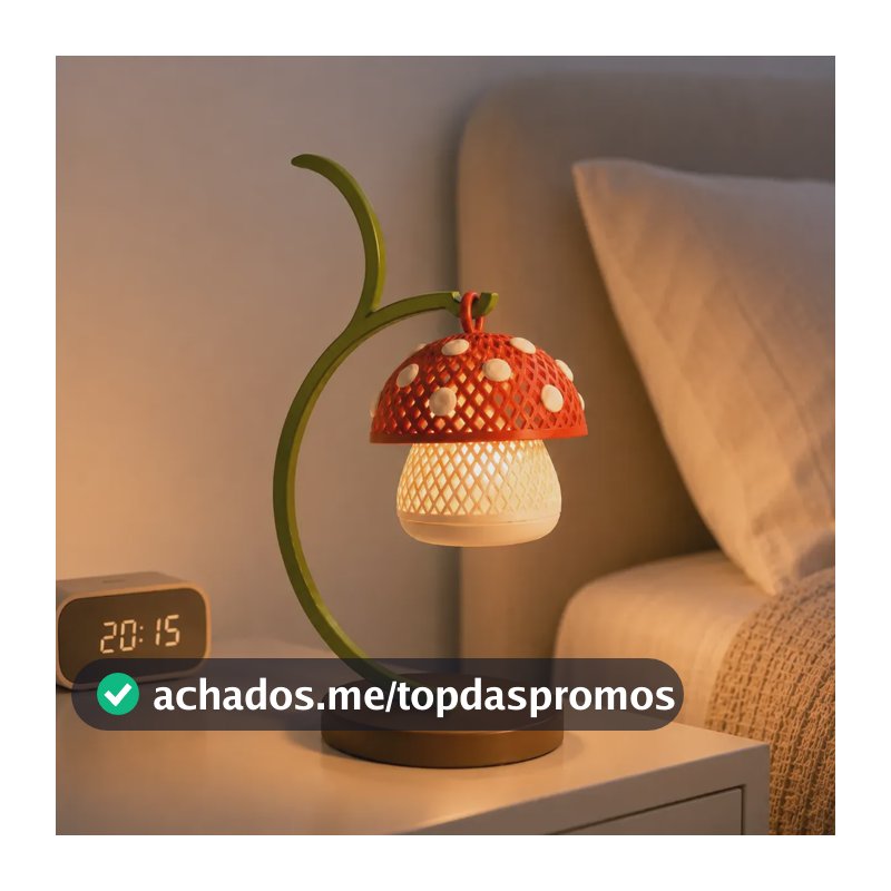 Luminária Abajur Cogumelo Aesthetic Decoração Pinterest  Led Verde Vermelho Vela Led