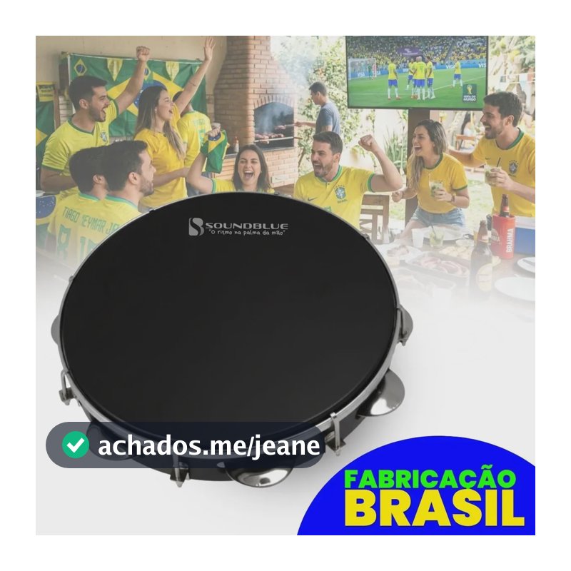 Pandeiro Soundblue Profissional 10" Preto com 12 Platinelas para Samba e Pagode