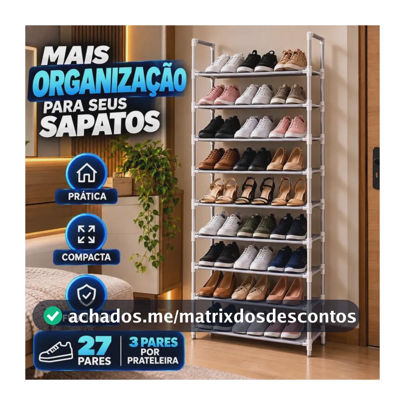 Sapateira Organizador de Sapatos 9 Andares Vertical Desmontável Compacta com Prateleiras para Quarto Closet Entrada e Lavanderia