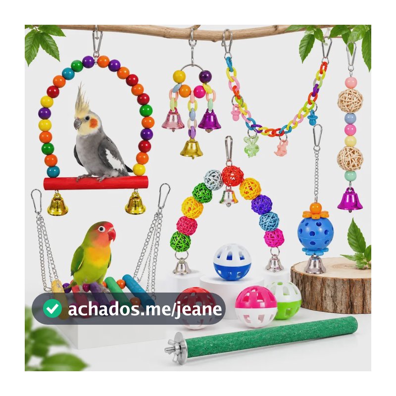 Kit 11 Brinquedos Gaiola Papagaio Calopsita Escada Sino Estilo 5
