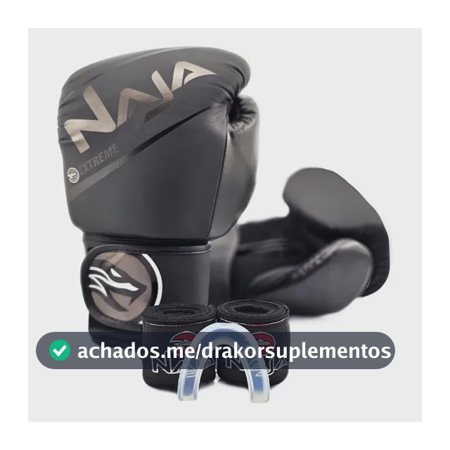 Kit Luva Naja Extreme Boxe Muay Thai + Bandagem Bucal Bolsa Cor Preto Tamanho 10oz