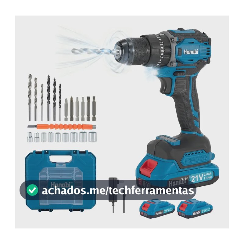 Furadeira Parafusadeira Impacto 21v 2 Baterias Sem Escovas Azul-petróleo 110v/220v