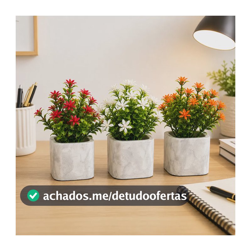 Vasos De Gesso Com Plantas Artificiais Artesanal Luxo Marmor Cinza Com Branco
