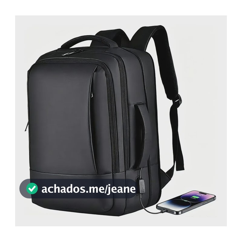 Mochila Dos Homens Com Faixa Impermeável Para Expansão Preto Liso