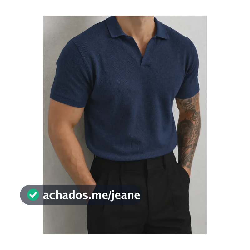 Camisa Gola Italiana Polo Texturizada Slim Premium Azul-marinho Liso M