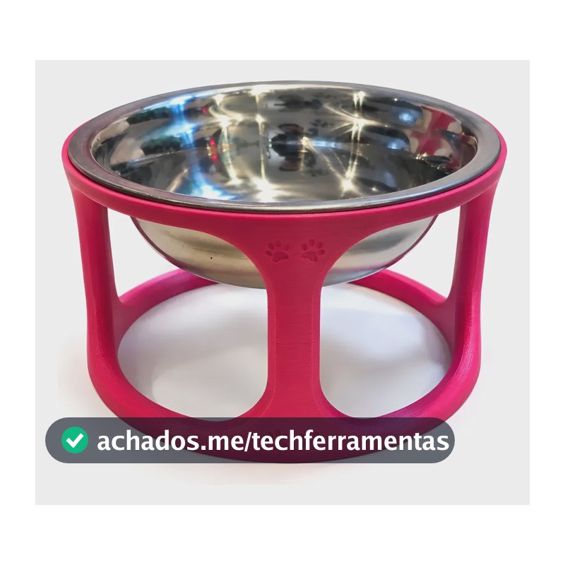 Comedouro Elevado Pet Cachorro Gato Tigela Inox Antivômito E Rosa