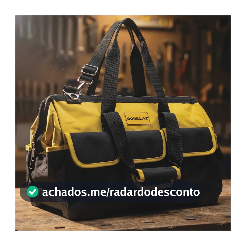 Bolsa Maleta Ferramentas Grande Reforçada 16 Bolsos Lona Preto