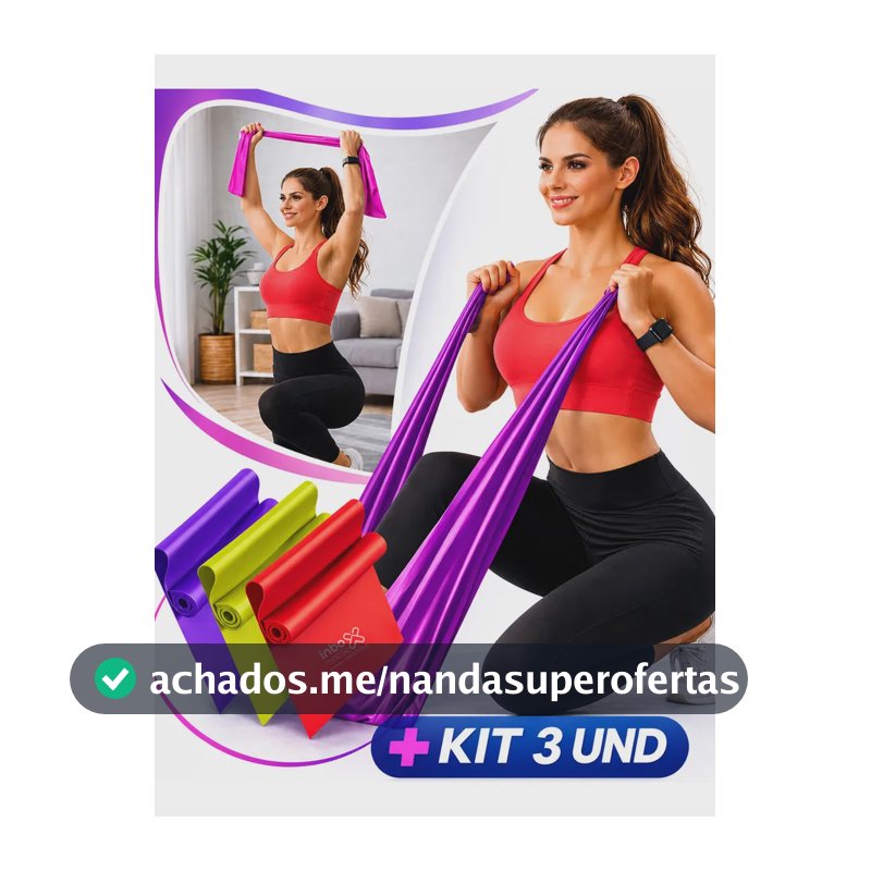 Kit 3 Faixas Elásticas Thera Band Exercício Fisioterapia Alongamento Yoga Pilates Resistência Treino em Casa Inboxmobile